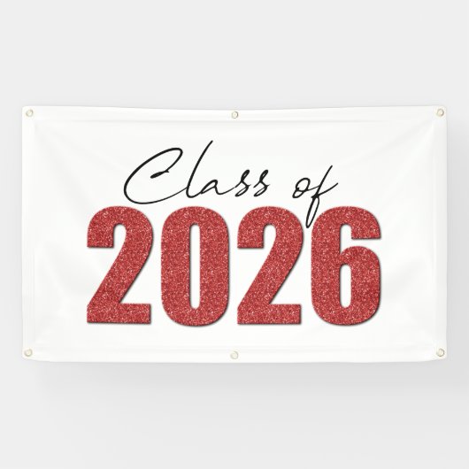 Red Glitter Klasse van 2026 Spandoek (Horizontaal)