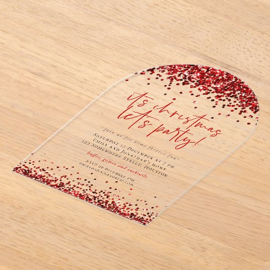 Red Glitter laat kerstfeest acryl Acryl Uitnodigingen (Laagn)