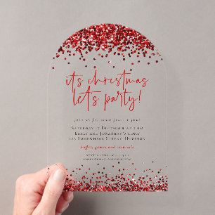 Red Glitter laat kerstfeest acryl Uitnodigingen