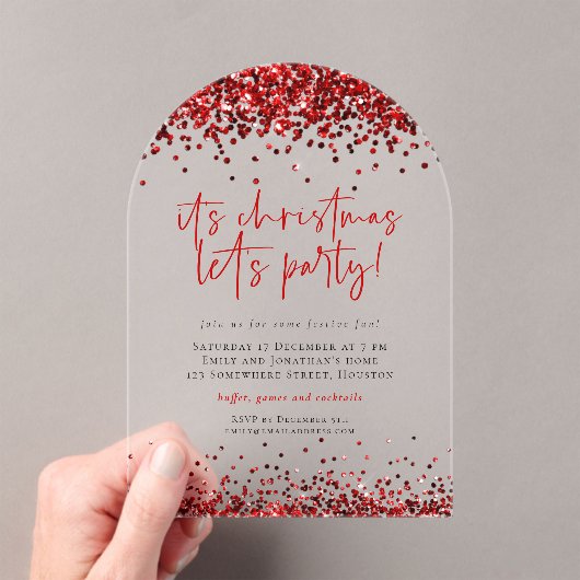 Red Glitter laat kerstfeest acryl Uitnodigingen (Insitu (Draagbaar))