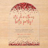 Red Glitter laat kerstfeest acryl Uitnodigingen (Voorkant)