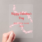 Red glitter lines happy Valentine's day spiral nam Acryl Uitnodigingen (Insitu (Draagbaar))