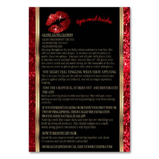 Red Glitter Lip Hoe instructies toe te passen Kaart (Achterkant)