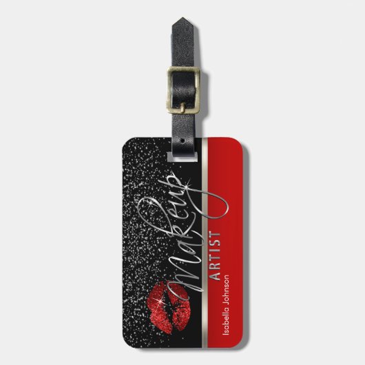 Red Glitter Lip 💋 Makeup Artist Bagagelabel (Voorkant verticaal)