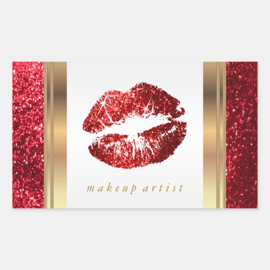 Red Glitter Lips and Elegant Gold Accents 2 Rechthoekige Sticker (Voorkant)