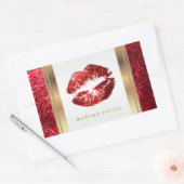 Red Glitter Lips and Elegant Gold Accents 2 Rechthoekige Sticker (Envelop)