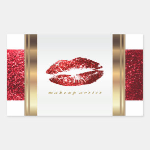 Red Glitter Lips and Elegant Gold Accents 2 Rechthoekige Sticker