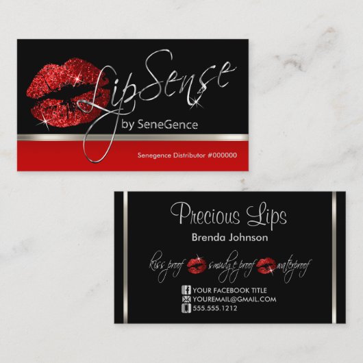 Red Glitter Lips and Silver Visitekaartje (Voorkant / Achterkant)