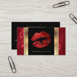 Red Glitter Lips en Elegant Gold Visitekaartje