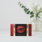 Red Glitter Lips en Elegant Gold Visitekaartje (Staand voorkant)