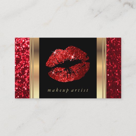 Red Glitter Lips en Elegant Gold Visitekaartje (Voorkant)