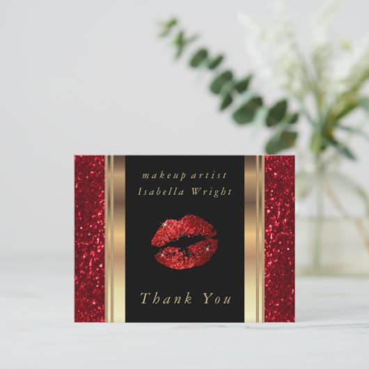 Red Glitter Lips - Hartelijk dank Briefkaart (Staand voorkant)