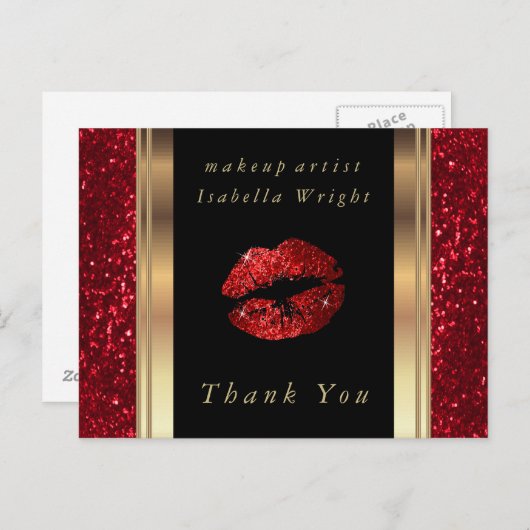 Red Glitter Lips - Hartelijk dank Briefkaart (Voorkant / Achterkant)
