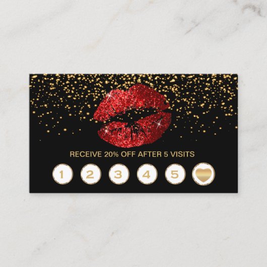 Red Glitter Lips Loyalty-kaarten op zwart Klantenkaartje (Voorkant)
