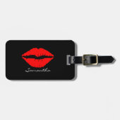 Red Glitter Lips Persoonlijke naam Bagagelabel (Voorkant horizontaal)