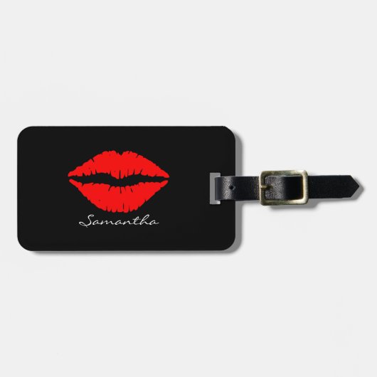 Red Glitter Lips Persoonlijke naam Bagagelabel (Voorkant horizontaal)
