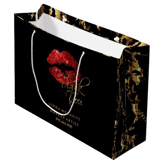 Red Glitter Lipstick en Gold Marble - Hartelijk da Large Cadeautasje (Voorkant Gekanteld)