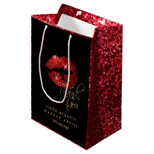 Red Glitter Lipstick en Red Texture - Hartelijk da Medium Cadeauzakje (Voorkant Gekanteld)
