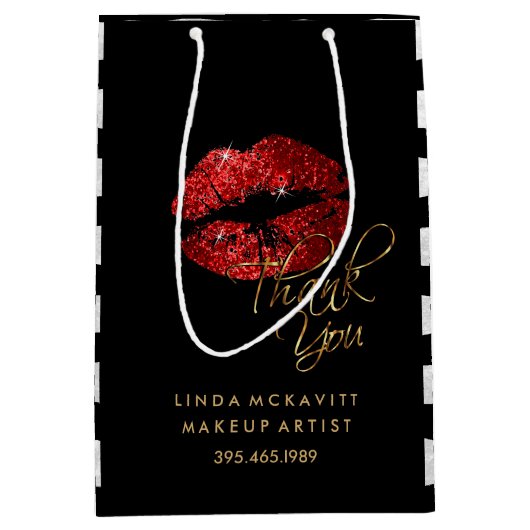 Red Glitter Lipstick en White Stripes - Hartelijk  Medium Cadeauzakje (Voorkant)