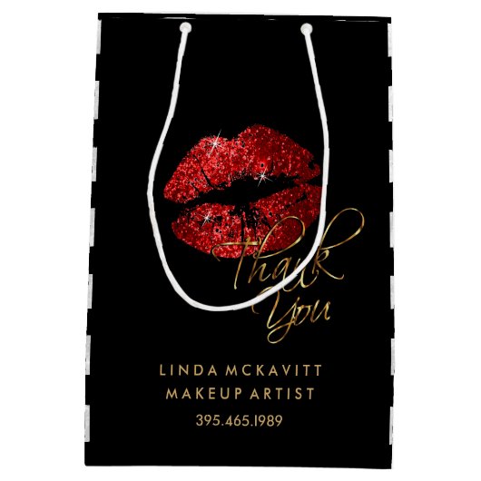 Red Glitter Lipstick en White Stripes - Hartelijk  Medium Cadeauzakje (Achterkant)