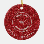 Red Glitter Logo Bedrijfsnaam Merry Christmas Keramisch Ornament (Voorkant)