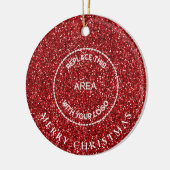 Red Glitter Logo Bedrijfsnaam Merry Christmas Keramisch Ornament (Links)