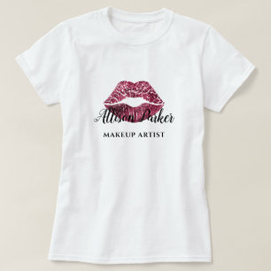 Red Glitter Logo Kiss MAKEUP ARTIST Name T-shirt