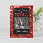 Red Glitter-look 1 Foto-Afstuderen Kaart (Staand voorkant)