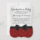 Red Glitter-look Bow Graduation Party Invitation Kaart (Voorkant)