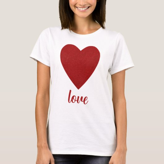 Red Glitter Love Heart Shape T-shirt (Voorkant)