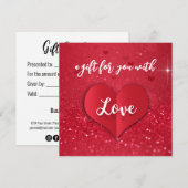 Red Glitter Love Heart Valentijnsdag Gift Kaart (Voorkant / Achterkant)