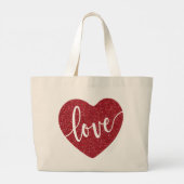 Red Glitter Love Heart | VALENTIJNSE Grote Tote Bag (Achterkant)