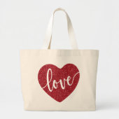 Red Glitter Love Heart | VALENTIJNSE Grote Tote Bag (Voorkant)