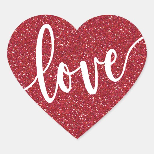 Red Glitter Love Heart | VALENTIJNSE Hart Sticker (Voorkant)