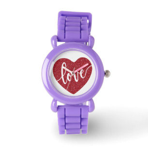 Red Glitter Love Heart VALENTIJNSE Horloge