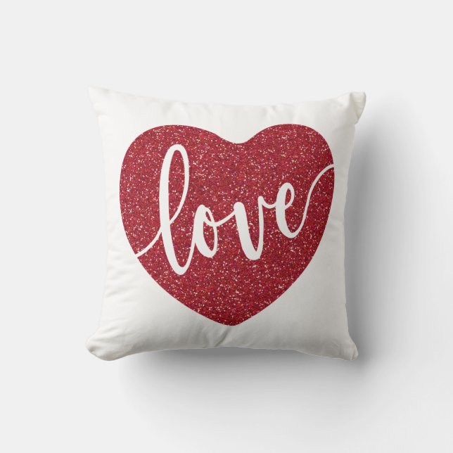 Red Glitter Love Heart | VALENTIJNSE Kussen (Voorkant)