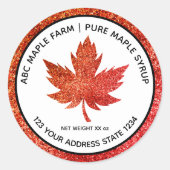 Red Glitter Maple Leaf Maple Syrup Label (Voorkant)