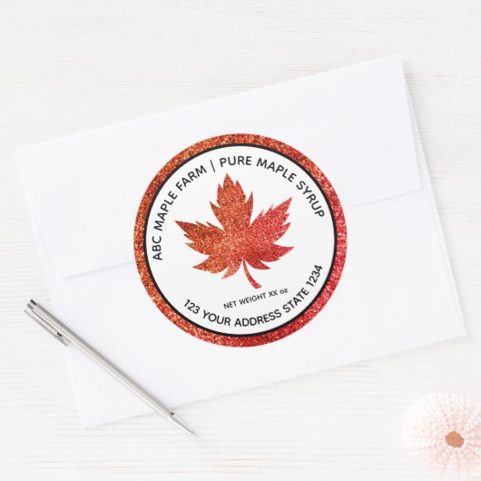 Red Glitter Maple Leaf Maple Syrup Label (Envelop)