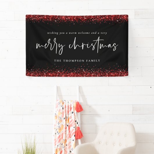 Red Glitter Merry kerstnaam Black Spandoek (Insitu)