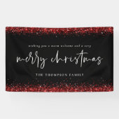 Red Glitter Merry kerstnaam Black Spandoek (Horizontaal)