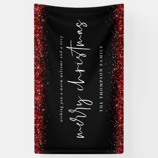 Red Glitter Merry kerstnaam Black Spandoek (Verticaal)