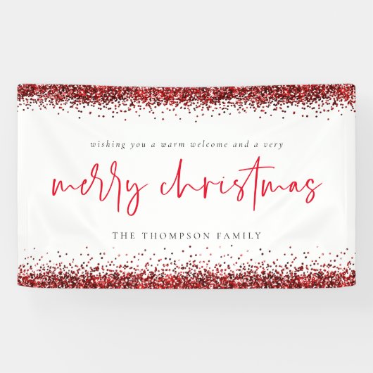 Red Glitter Merry kerstnaam White Spandoek (Horizontaal)