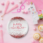 Red Glitter Merry Kerstparty White Papieren Bordje (Feest)