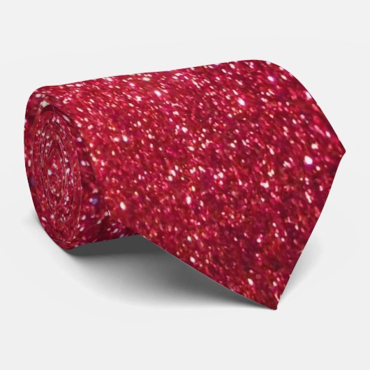 Red Glitter Metallic Print Kerstbruiloft Stropdas (Opgerold)