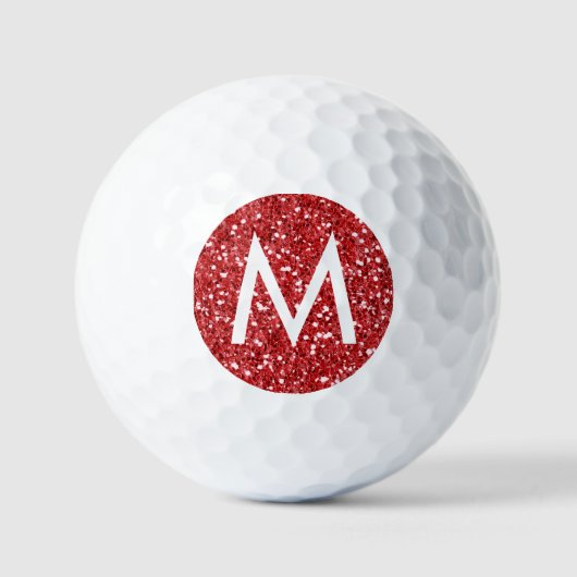 Red Glitter Modern Initiaal Monogrammed Golfballen (Voorkant)
