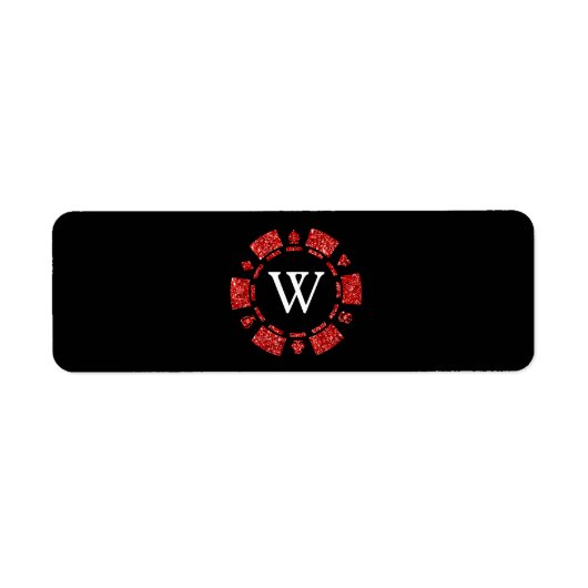 Red Glitter Monogram Poker Chip Casino Sigaar Etiket (Voorkant)