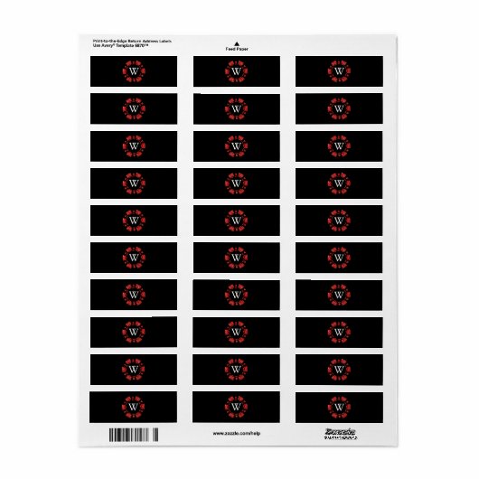 Red Glitter Monogram Poker Chip Casino Sigaar Etiket (Full Sheet)
