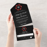 Red Glitter Monogram Poker Chip Casino Wedding All In One Uitnodiging<br><div class="desc">Vier in stijl met deze moderne en zeer trendy all in one bruiloft uitnodigingen met gemakkelijke tear off RSVP. Dit ontwerp is gemakkelijk te personaliseren met uw speciale evenementenformulering en uw gasten zullen blij zijn wanneer ze deze fantastische uitnodigingen ontvangen. Overeenkomende bruidsartikelen zijn te vinden in het collectie.</div>