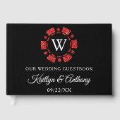 Red Glitter Monogram Poker Chip Casino Wedding Gastenboek (Voorkant)
