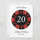 Red Glitter Monogram Poker Chip Casino Wedding Kaart (Voorkant)